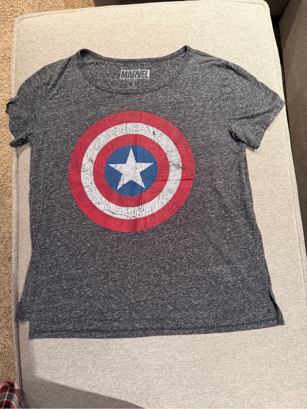 Marvel Gray Short Sleeve Tee with Red, White & Blue Captain America Emblem